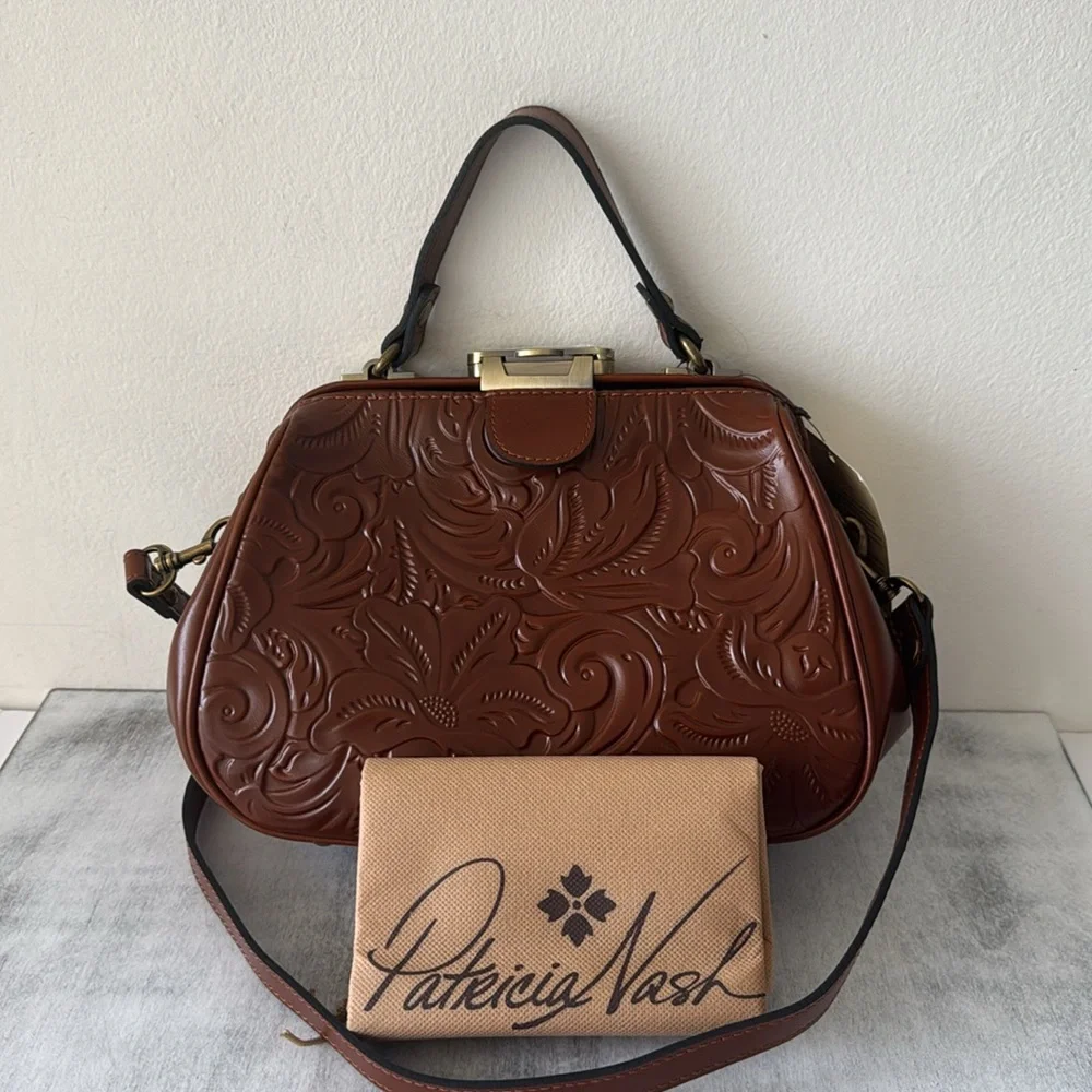 Patricia Nash Gracchi Tooled Leather Crossbody Handbag Florence Brown